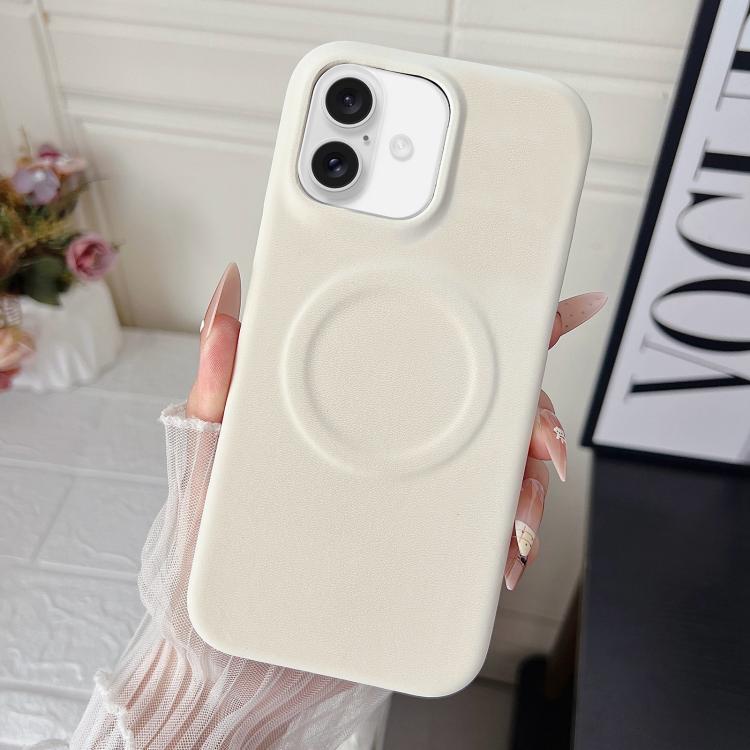 For iPhone 17 Matte Velvet Finish PC + Vegan Leather Magnetic Phone Case(White)