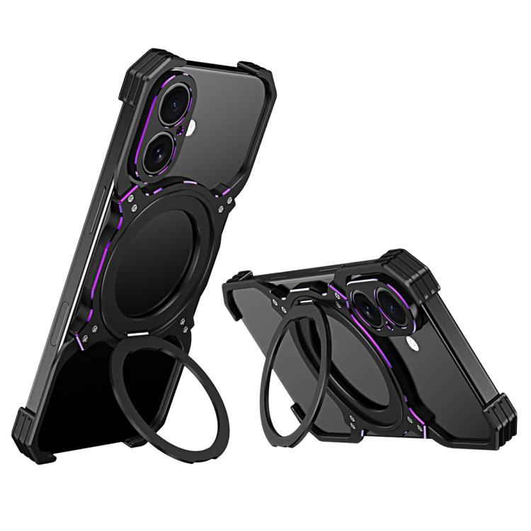 For iPhone 17 Mechanical Arm Borderless MagSafe Holder Metal Phone Case(Black Purple)
