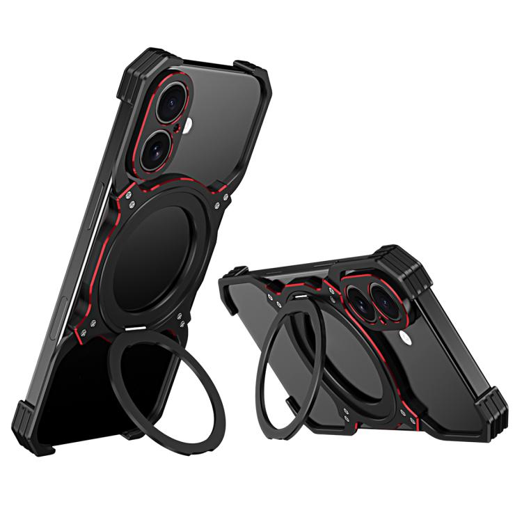 For iPhone 17 Mechanical Arm Borderless MagSafe Holder Metal Phone Case(Black Red)