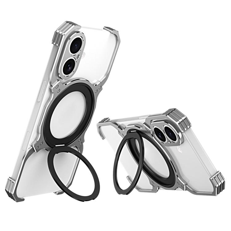 For iPhone 17 Mechanical Arm Borderless MagSafe Holder Metal Phone Case(Silver)