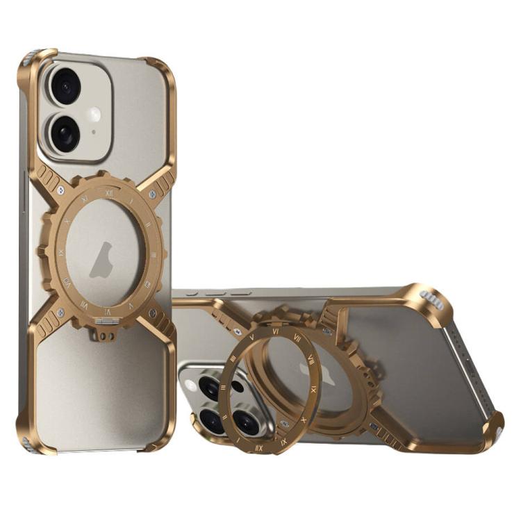 For iPhone 17 Mechanical Gear MagSafe Holder Borderless Metal Phone Case(Gold)
