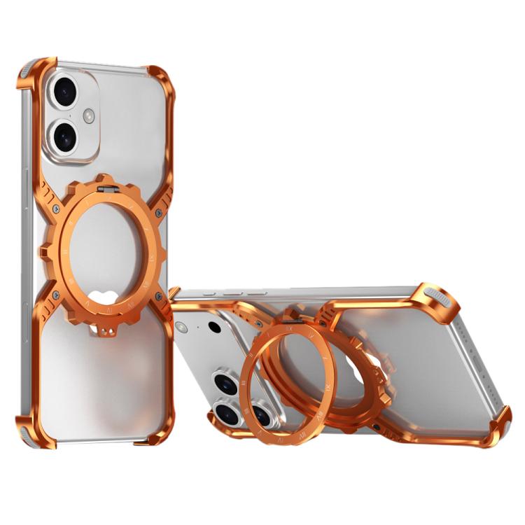 For iPhone 17 Mechanical Gear MagSafe Holder Borderless Metal Phone Case(Orange)