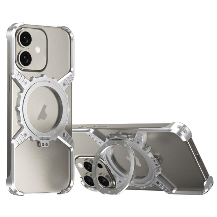 For iPhone 17 Mechanical Gear MagSafe Holder Borderless Metal Phone Case(Silver)