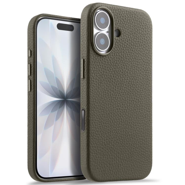 For iPhone 17 melkco Litchi Texture Magnetic Full Coverage Genuine Leather Phone Case with AI Button(Grey)