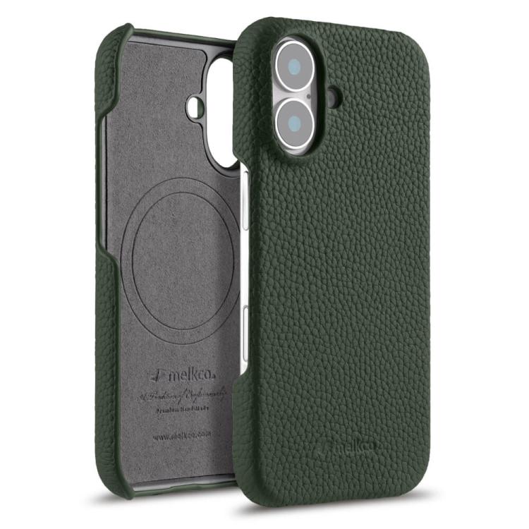 For iPhone 17 melkco Litchi Texture Magnetic Half Coverage Genuine Leather Phone Case(Dark Green)