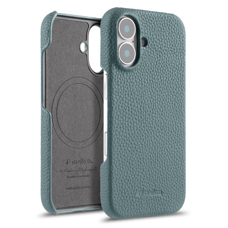 For iPhone 17 melkco Litchi Texture Magnetic Half Coverage Genuine Leather Phone Case(Light Blue)