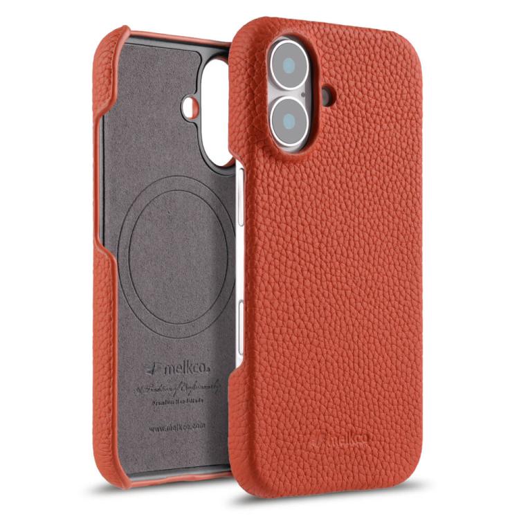 For iPhone 17 melkco Litchi Texture Magnetic Half Coverage Genuine Leather Phone Case(Orange)
