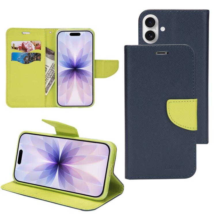 For iPhone 17 Mercury Contrast Color Splicing Leather Phone Case(Dark Blue)