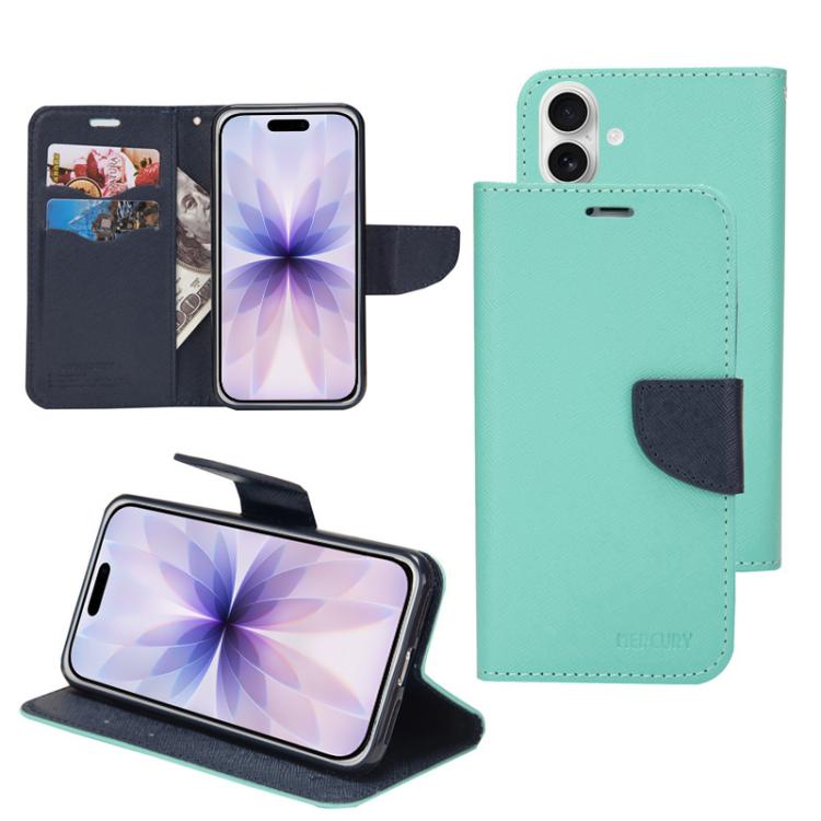 For iPhone 17 Mercury Contrast Color Splicing Leather Phone Case(Mint Color)