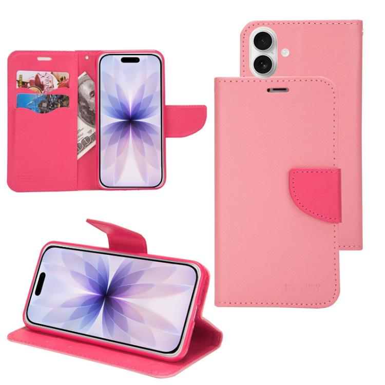 For iPhone 17 Mercury Contrast Color Splicing Leather Phone Case(Pink)