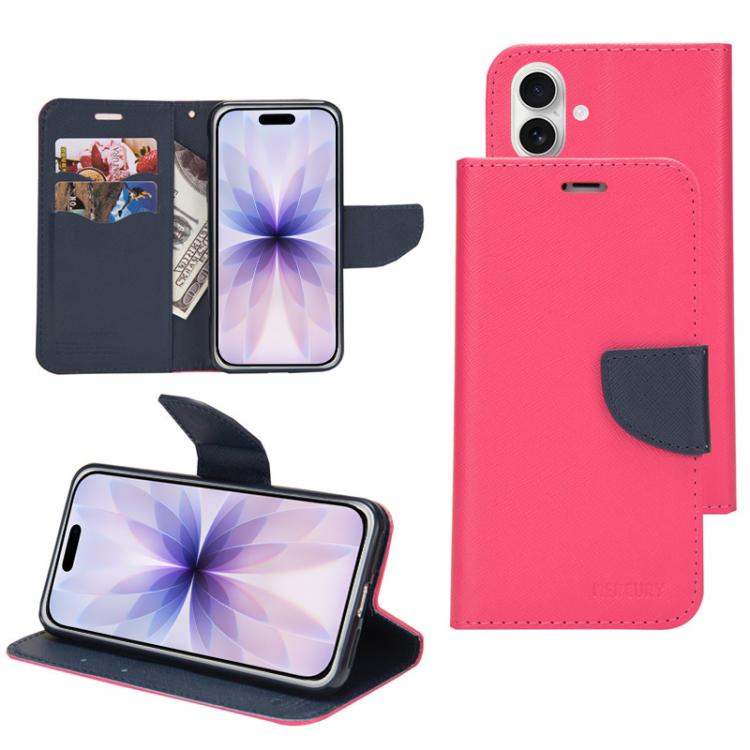 For iPhone 17 Mercury Contrast Color Splicing Leather Phone Case(Rose Red)