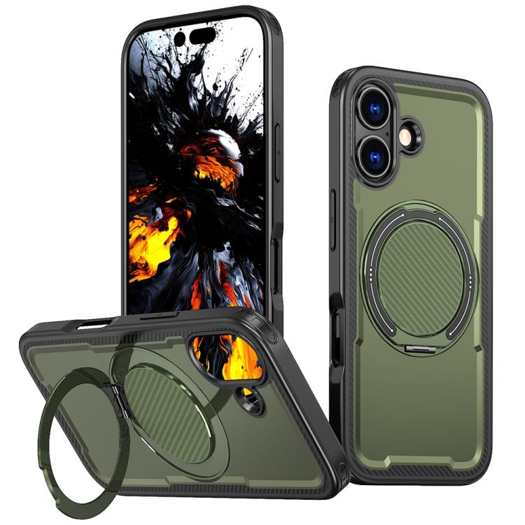 For iPhone 17 Metal 360 Degree Rotation Holder MagSafe Phone Case(Olive Green)