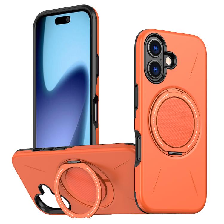 For iPhone 17 Metal Rotation Holder MagSafe TPU Hybrid PC Phone Case(Orange)