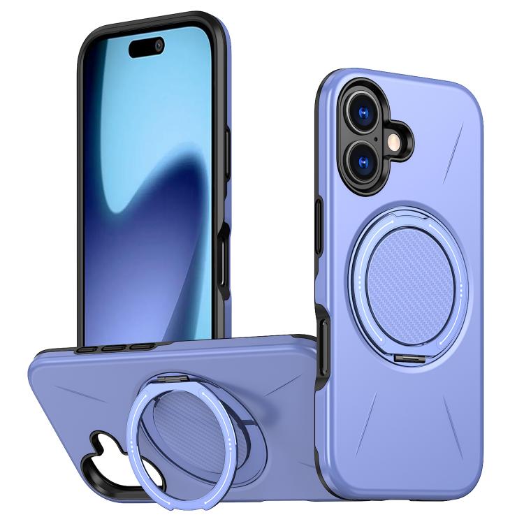 For iPhone 17 Metal Rotation Holder MagSafe TPU Hybrid PC Phone Case(Purple)