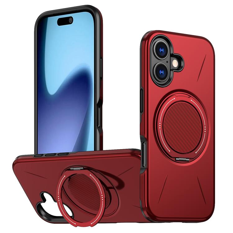 For iPhone 17 Metal Rotation Holder MagSafe TPU Hybrid PC Phone Case(Red)