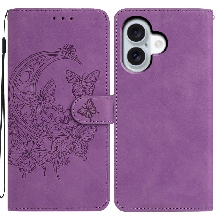 For iPhone 17 Moonlit Butterfly Dance Pattern Embossed Leather Phone Case(Purple)