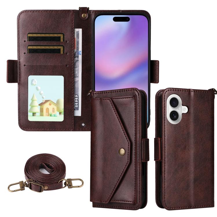 For iPhone 17 Multi-card Slots Crossbody Cowhide Leather Phone Case(Brown)