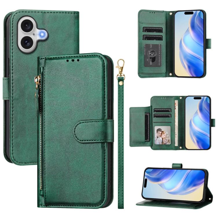 For iPhone 17 Multi-Card Slots Zipper Wallet Leather Phone Case(Green)