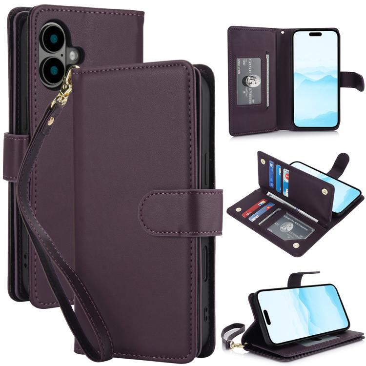 For iPhone 17 Multi-Card Wallet RFID Leather Phone Case(Dark Purple)