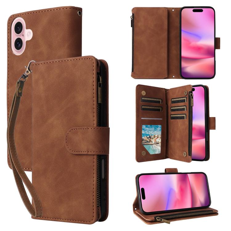 For iPhone 17 Multifunctional Multi-Card Wallet Phone Leather Case(Brown)