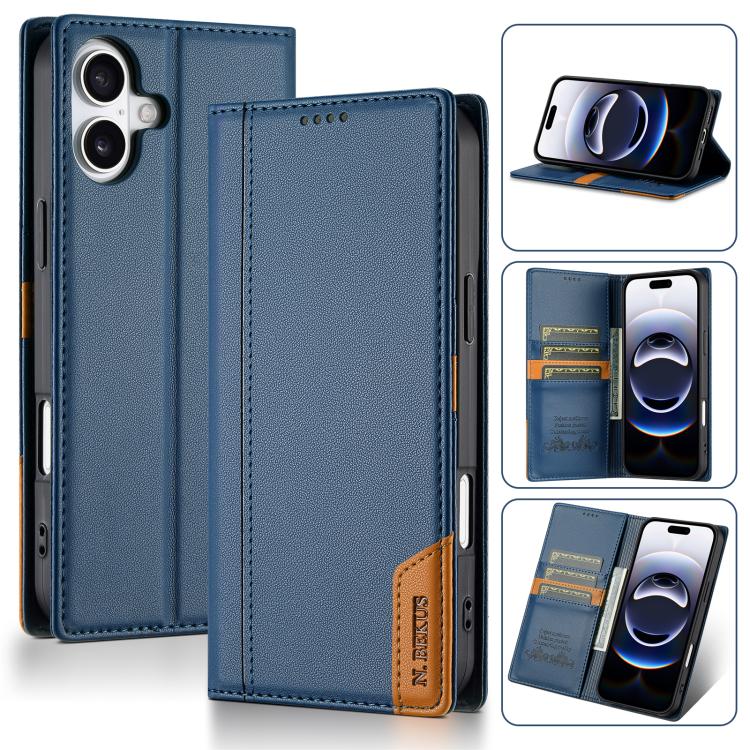 For iPhone 17 N.BEKUS P3 RFID Stitching Magnetic Flip Leather Phone Case(Blue)