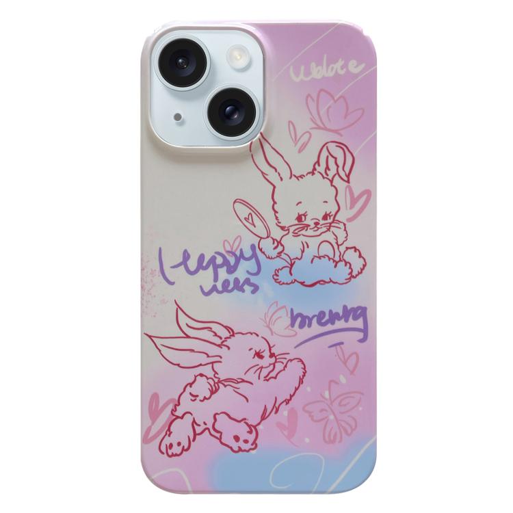 For iPhone 17 Painted Pattern PC Phone Case(Pink Line Bunny)