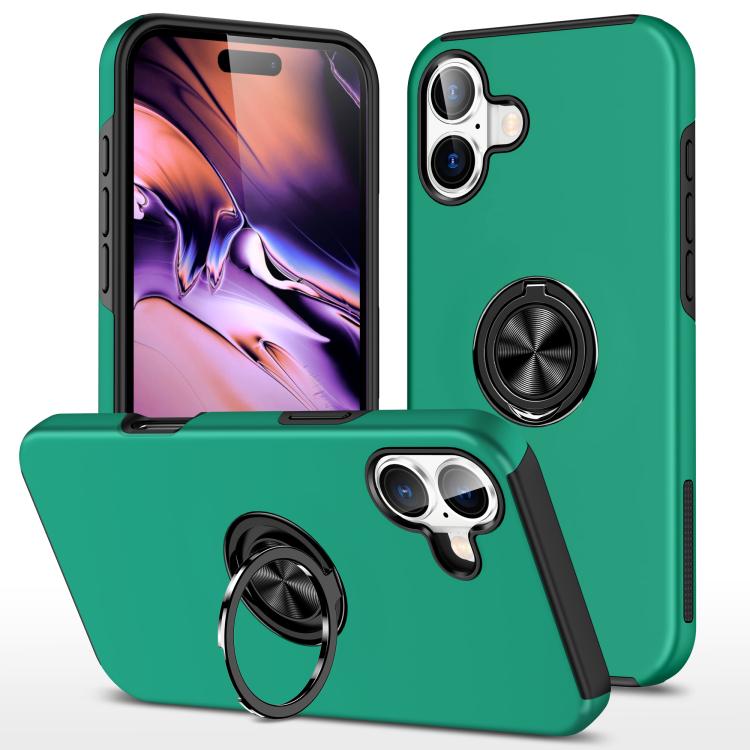 For iPhone 17 PC + TPU Magnetic Phone Case with Invisible Ring Holder(Dark Green)