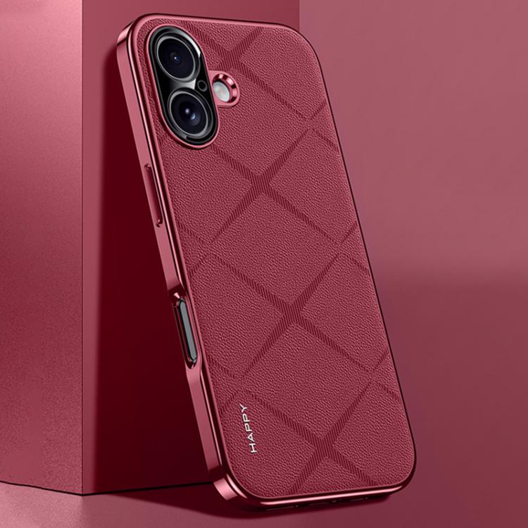 For iPhone 17 Plain Leather PC Phone Case(Wine Red)