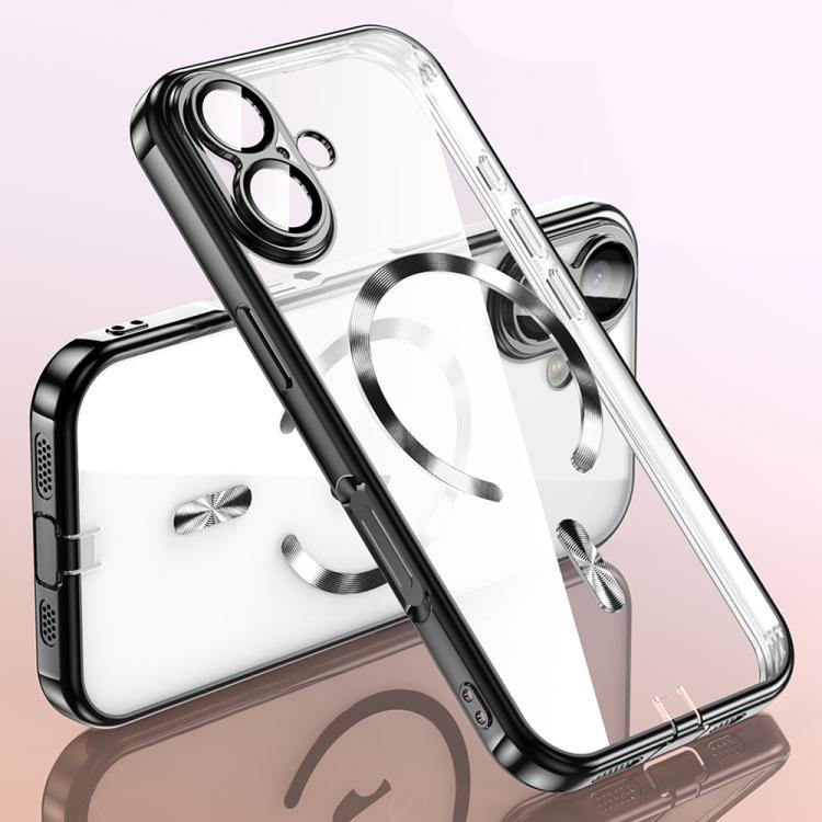 For iPhone 17 Plating Paint TPU MagSafe Phone Case with Dust Plug & Lens Film(Black)
