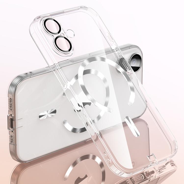 For iPhone 17 Plating Paint TPU MagSafe Phone Case with Dust Plug & Lens Film(Transparent)