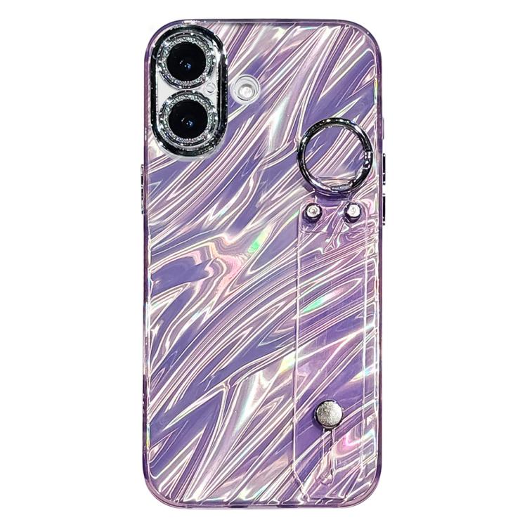 For iPhone 17 Plating Ripples Texture Wristband Holder TPU Phone Case with Lens Film(Purple)
