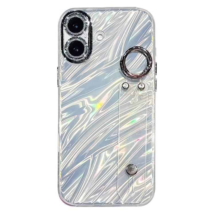For iPhone 17 Plating Ripples Texture Wristband Holder TPU Phone Case with Lens Film(Silver)
