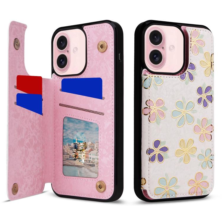 For iPhone 17 Printed Double Buckle RFID Anti-theft Phone Case(Blossoming Flowers)