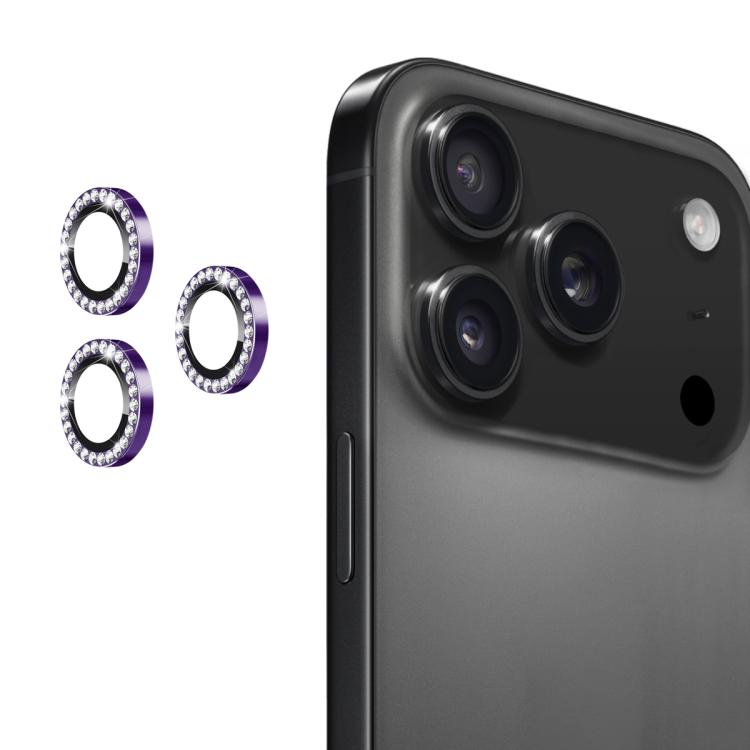 For iPhone 17 Pro / 17 Pro Max ENKAY AR Anti-reflection Individual Diamond Ring Camera Lens Glass Full Film(Deep Purple)
