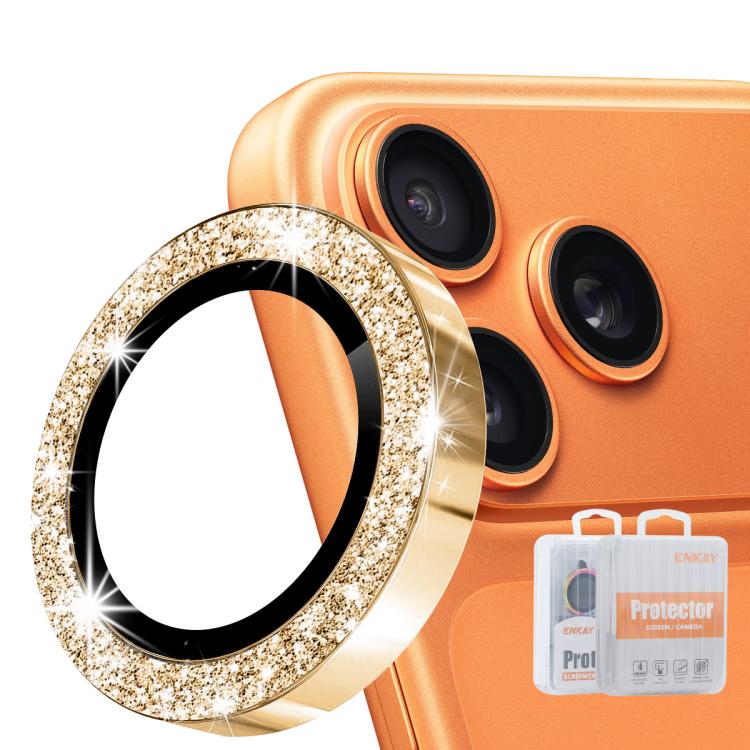 For iPhone 17 Pro / 17 Pro Max ENKAY Hat-Prince Glitter Rear Lens Aluminium Alloy Tempered Glass Film(Gold)