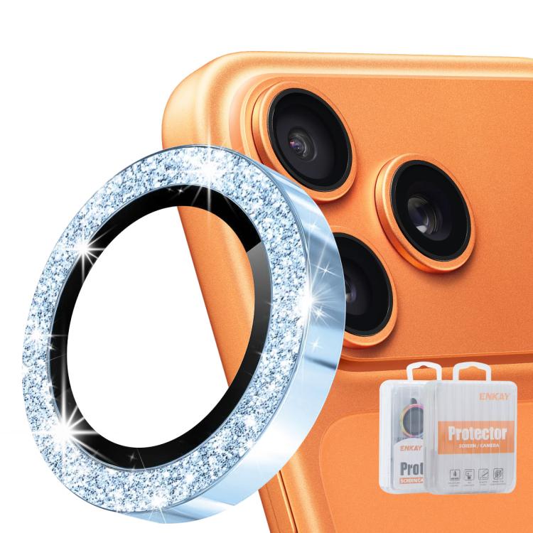 For iPhone 17 Pro / 17 Pro Max ENKAY Hat-Prince Glitter Rear Lens Aluminium Alloy Tempered Glass Film(Sierra Blue)