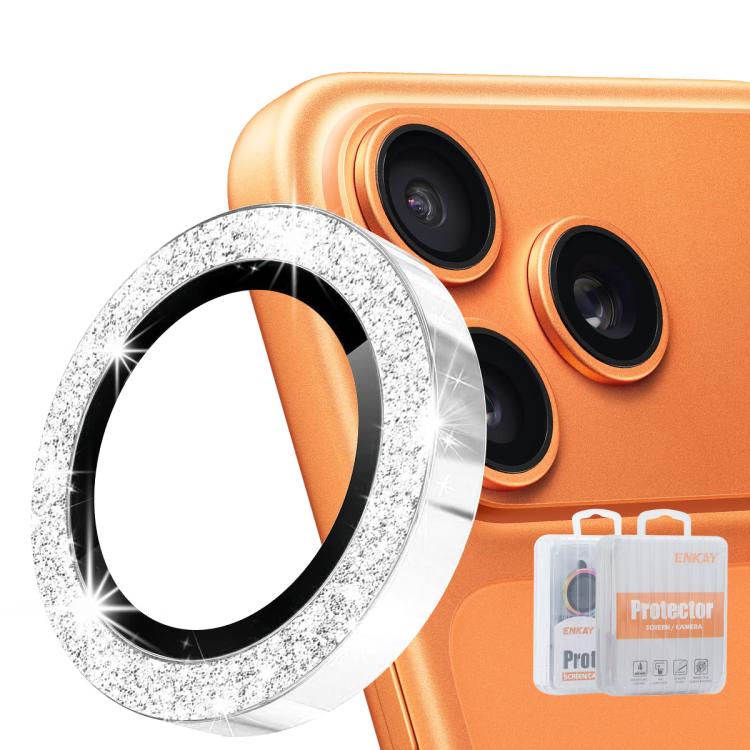 For iPhone 17 Pro / 17 Pro Max ENKAY Hat-Prince Glitter Rear Lens Aluminium Alloy Tempered Glass Film(Silver)