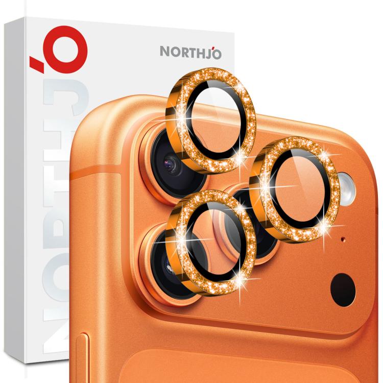 For iPhone 17 Pro / 17 Pro Max NORTHJO 1 Set Camera Lens Protector Glitter Metal Ring Film(Orange)