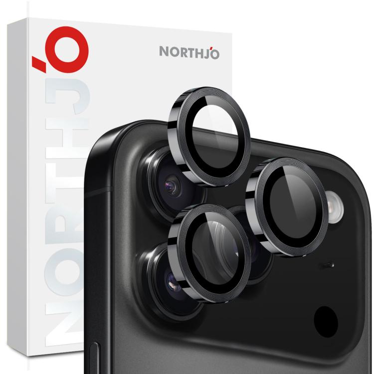 For iPhone 17 Pro / 17 Pro Max NORTHJO Camera Lens Protector CD Metal Ring Tempered Glass Film(Black)