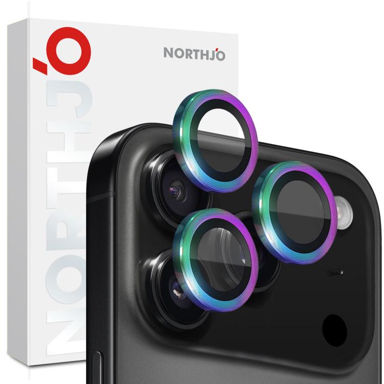 For iPhone 17 Pro / 17 Pro Max NORTHJO Camera Lens Protector CD Metal Ring Tempered Glass Film(Colorful)