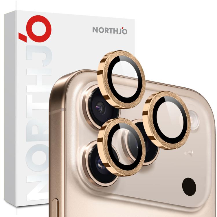 For iPhone 17 Pro / 17 Pro Max NORTHJO Camera Lens Protector CD Metal Ring Tempered Glass Film(Gold)