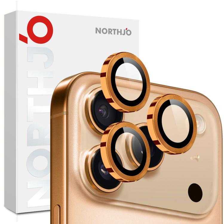For iPhone 17 Pro / 17 Pro Max NORTHJO Camera Lens Protector CD Metal Ring Tempered Glass Film(Orange)