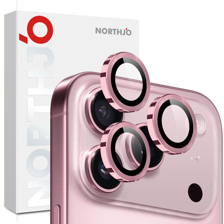 For iPhone 17 Pro / 17 Pro Max NORTHJO Camera Lens Protector CD Metal Ring Tempered Glass Film(Pink)