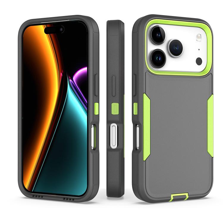 For iPhone 17 Pro 2 in 1 PC Hybrid TPU Phone Case(Gray+Fluorescent Green)