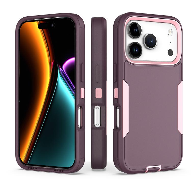 For iPhone 17 Pro 2 in 1 PC Hybrid TPU Phone Case(Purple Red+Pink)