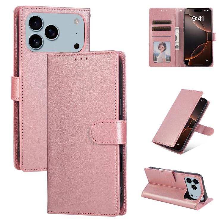 For iPhone 17 Pro 3-Card Slots Multifunctional Leather Phone Case(Rose Gold)