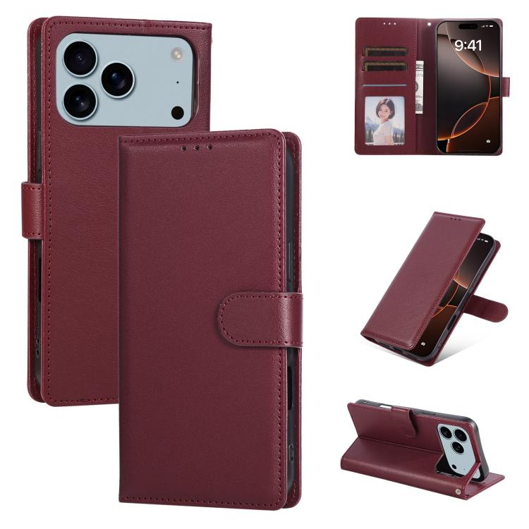 For iPhone 17 Pro 3-Card Slots Multifunctional Leather Phone Case(Wine Red)