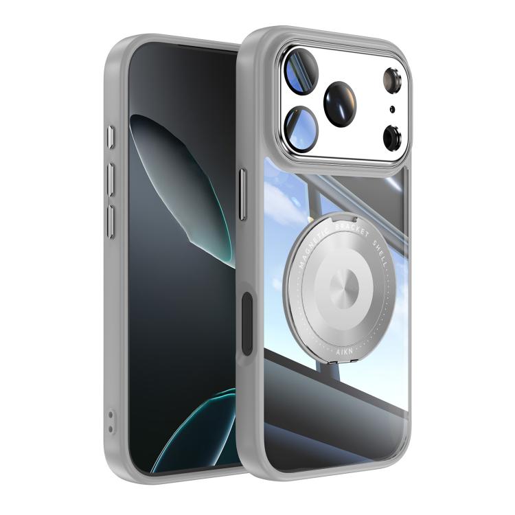 For iPhone 17 Pro 360 Holder Magsafe Acrylic Hybrid TPU Phone Case(Grey)