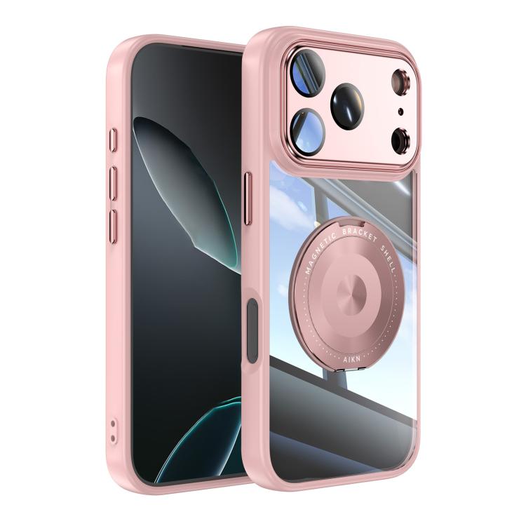 For iPhone 17 Pro 360 Holder Magsafe Acrylic Hybrid TPU Phone Case(Pink)