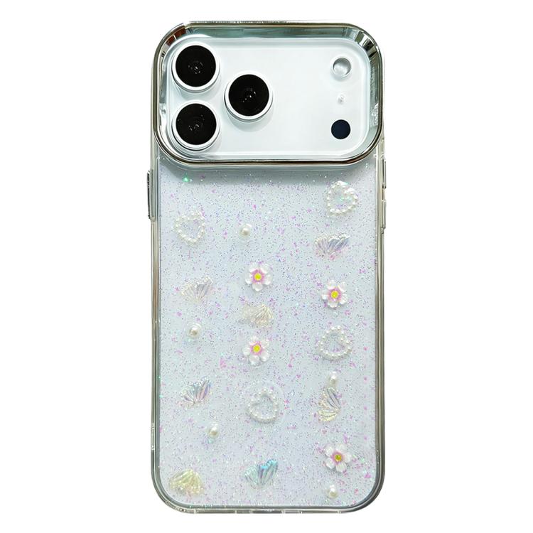 For iPhone 17 Pro 3D Bow Pearl Love Flower TPU Phone Case(Butterfly Love Flowers)